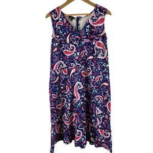 Talbots Petite Paisley navy pink red Dress Size XLP Floral Swirl Sleeveless nwot